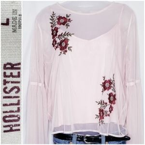 #1-5040 HOLLISTER pink sheer boho bell sleeve top